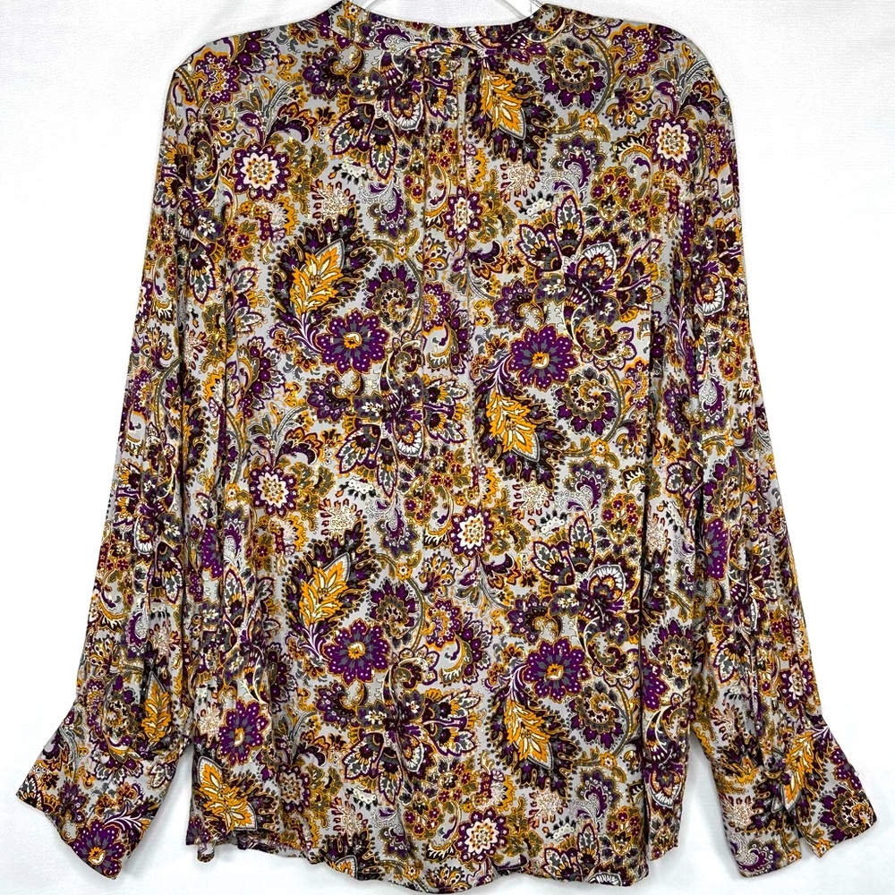Soft Surroundings Blouse‎ Purple Paisley Floral Gold Metallic Floral Boho Sz XL - Picture 3 of 11